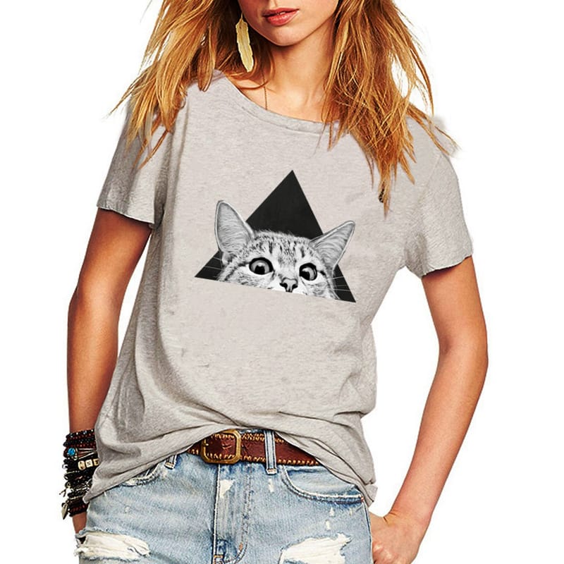 Cartoon Triangle cat Women's t-shirts Summer New Casual Loose Tshirt Plus Size Short Sleeve O-Neck Funny t shirt