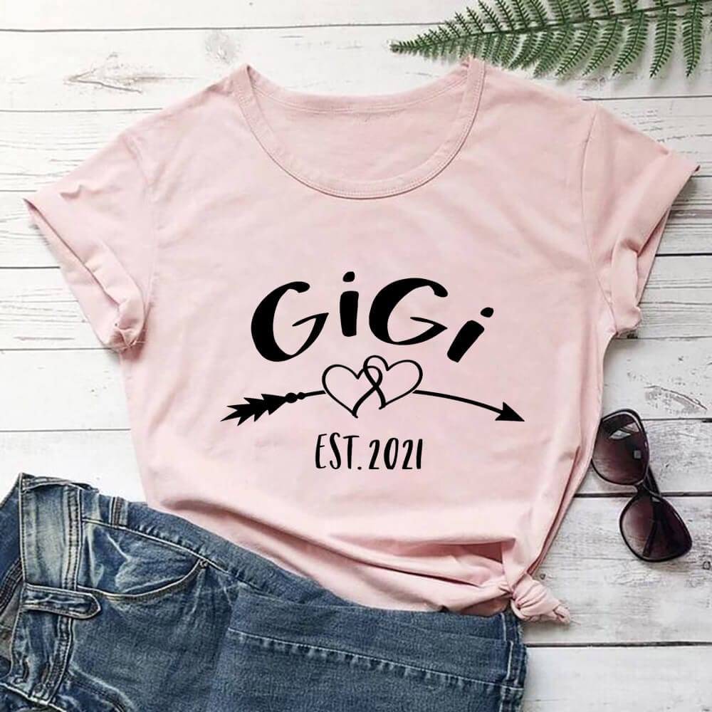 GiGi Est 2021 100%Cotton Printed Women's Tshirt Gigi Shirt New Grandma Summer Casual Short Sleeve Top Tee Gift For Grandma
