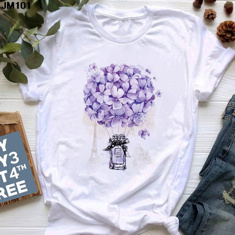 Harajuku Women's 2021 summer Short Sleeve Floral Flower Fashion Lady printing T shirt Top Woman T-shirt Ladies Female Tee Tshirt