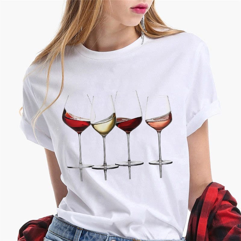 2022 Summer Women's T-shirt Fashion Wine Glass graphic t shirts Steetware Tops Female Short sleeve Tshirt Ladies 3XL