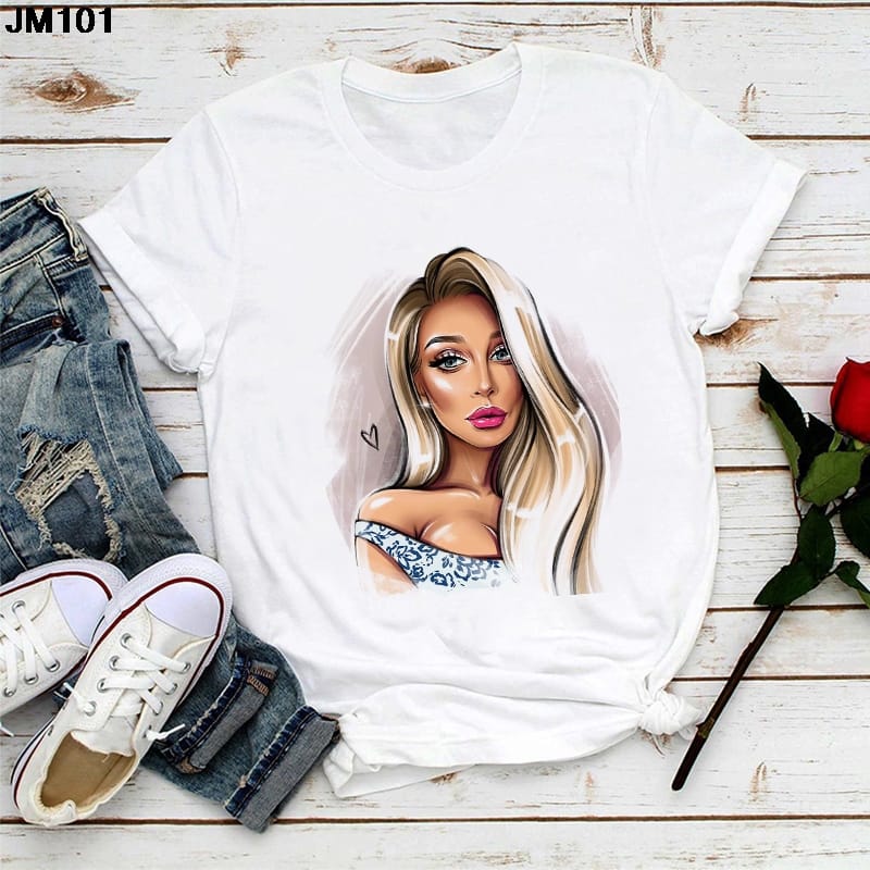 Women's Harajuku Aesthetic Printed Tshirt Girl 90s Funny Clothing Fashion Top Tees Casual Short-sleeved Streetwear White T-shirt