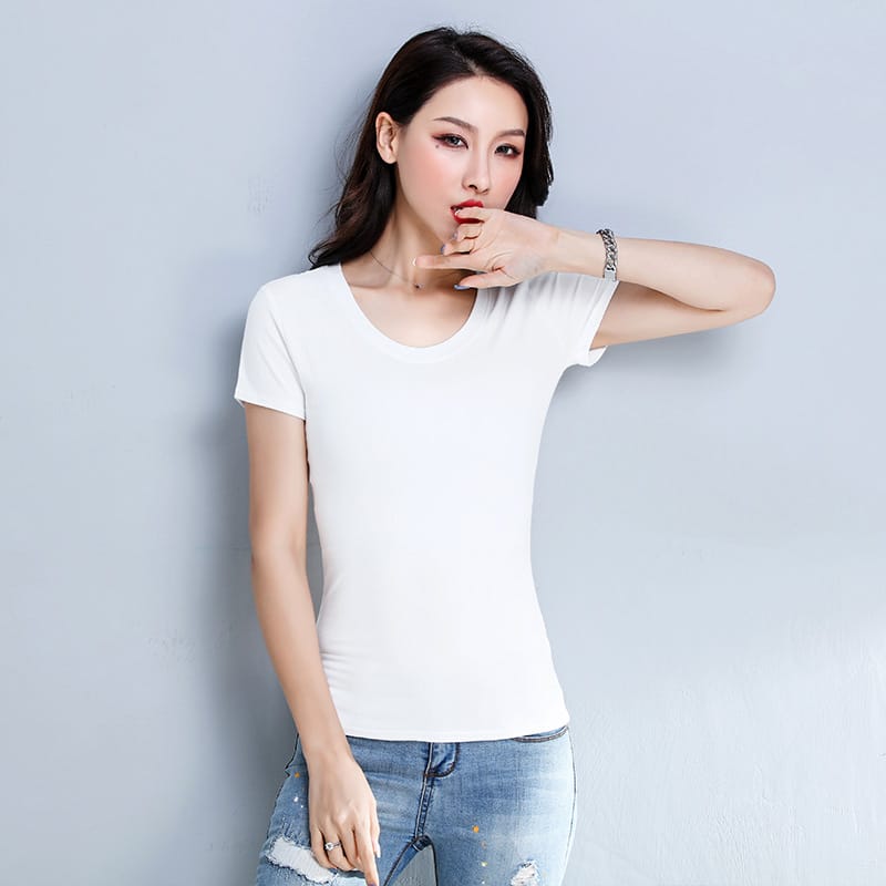 white round neck T-shirt, women's cotton short sleeve, Amoi solid color, slim half sleeve top, T-shirt, bottoming shirt T-shirt