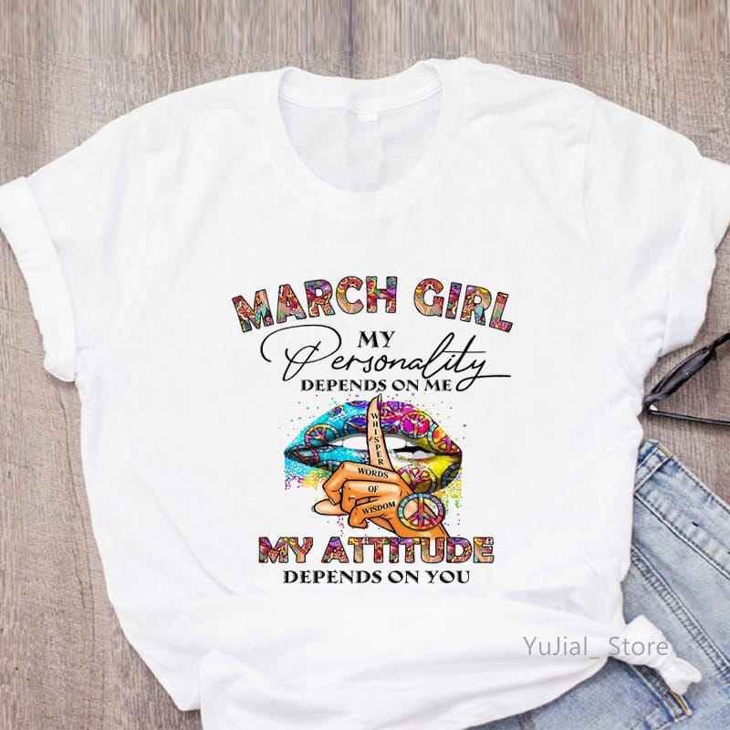 Women'S Tshirts  April/May/June/July/August/September Girl Graphic Print T Shirt Femme Rainbow Sexy Lips T-Shirt Female Tops