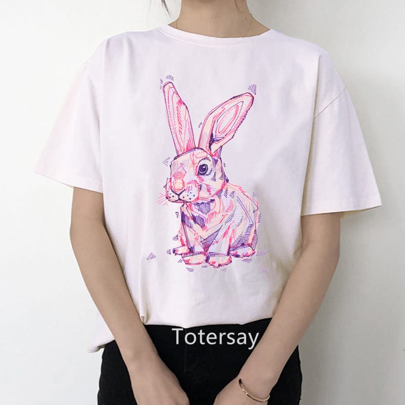 New summer style women's t-shirt cute painting rabbit print t shirt ladies cute women clothing tops summer Korean version tshirt