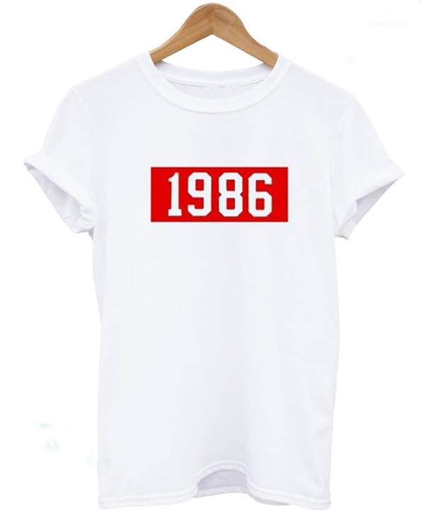 Summer Style Tops Tumblr Graphic Outfit Women's Fashion Clothes Girls T Shirts 1986 Font Tshirt Red Letter Print T-Shirts tops