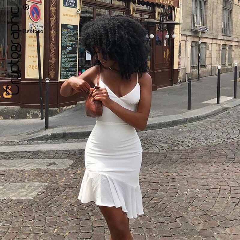 Spaghetti Straps Ruffles Mini Dress Club Party Elegant Sleeveless Slip Women's Summer Sundress Outfits Holiday
