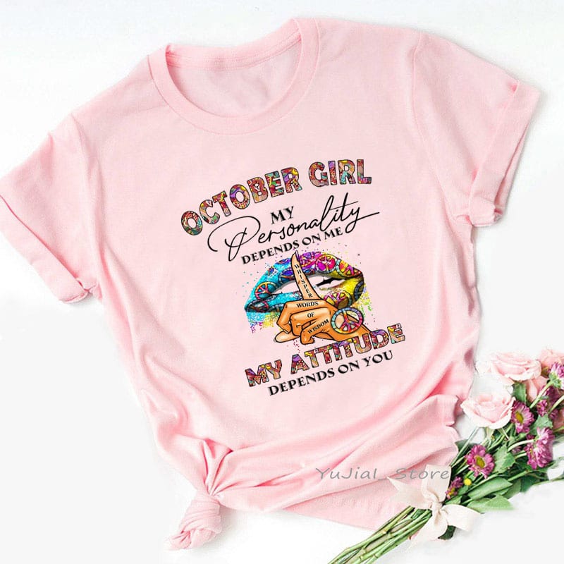 Women'S Clothing October November December September Girl Graphic Print T Shirt Femme Rainbow Sexy Lips T-Shirt Female Tshirt