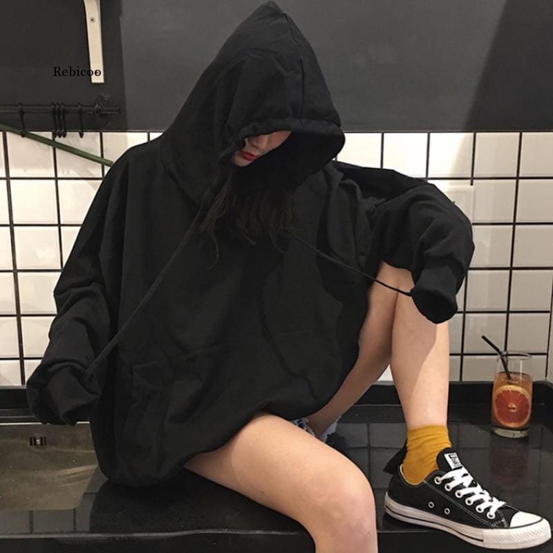 New casual women's hoodie sweatshirt long sleeve black female loose hooded thick coat hoody tracksuit clothes top tee clothing