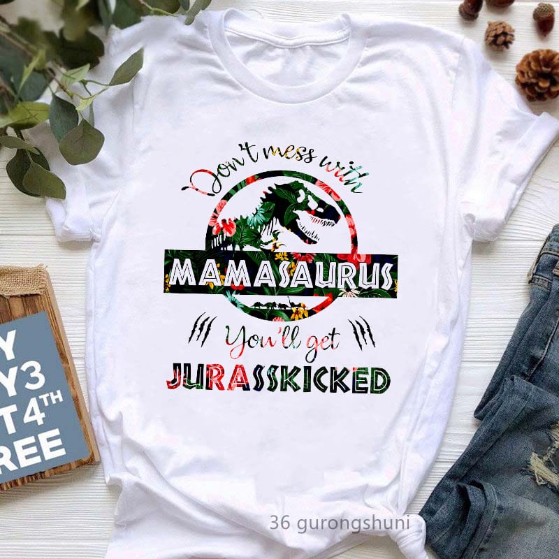 Watercolor Leopard Mamasaurus Graphic Print Women'S Tshirts Funny Jurassic Dinosaur T-Shirt Female Mother'S Day Gift T Shirt