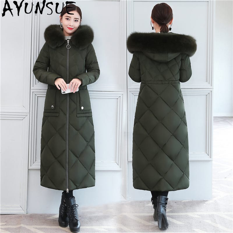 AYUNSUE Down Jacket Female Winter X-Long Woman Coat Thick Parkas Real Fox Big Fur Collar Women's Clothing Ropa De Mujer LXR320