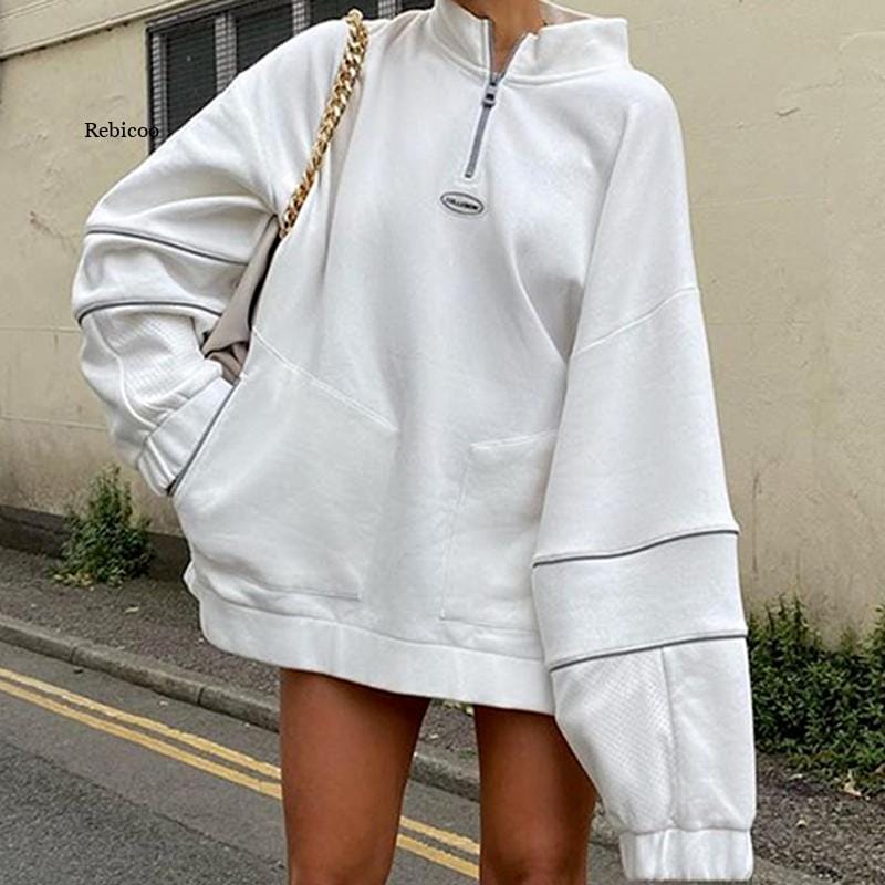 Women Hoodies Streetwear Fashion Long Sleeve Turtleneck Zipper  Sweatshirt Autumn Casual Loose Hoodie Pullover Women's Clothes