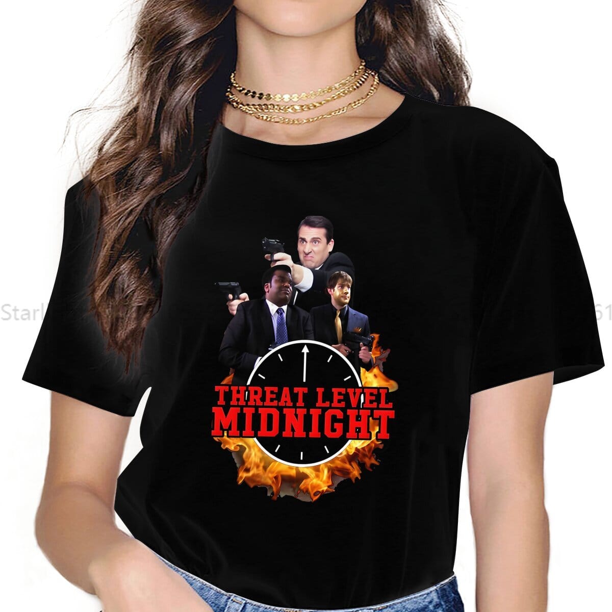 Cool THREAT LEVEL MIDNIGHT Women's T Shirt The Office Girls Tees Kawaii Polyester Tops Graphic Tshirt y2k Fashion