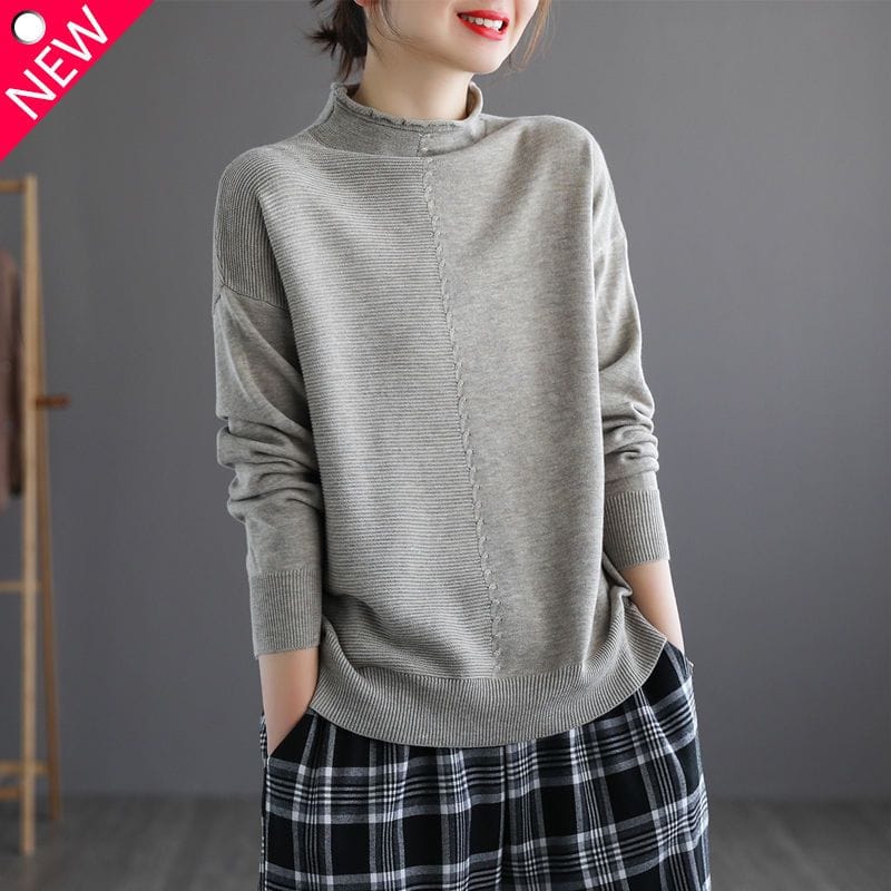 Commuter Versatile Oversized Temperament Women's Clothing Half Open Collar Long Sleeve Solid Color Simplicity Casual Pullover