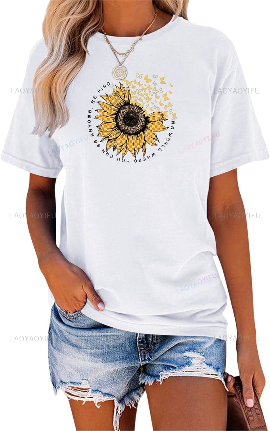 Women's Short Sleeve Sunflower Print Summer Fashion Casual T-shirt Vintage Top Novelty Cool Shirt