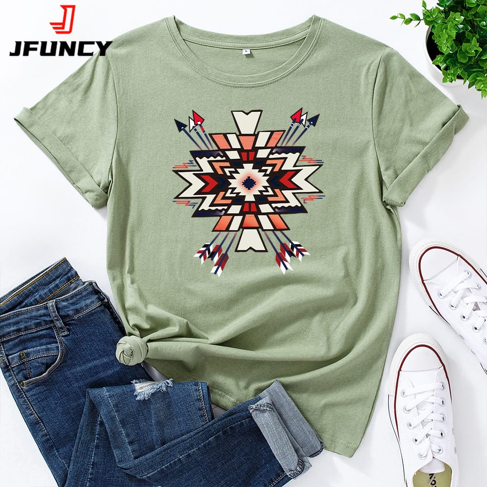 JFUNCY Women's Tshirts 100% Cotton T-shirts Women Casual Tshirt Funny Harajuku Graphic Tees Summer Female Tops