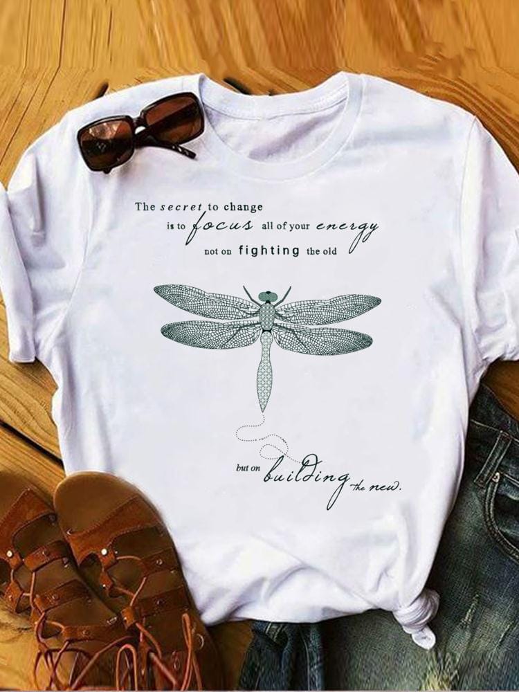 Dragonfly Trend Cute Summer T Clothing Clothes Ladies Print Fashion T-shirts Short Sleeve Women's Female Graphic Tee