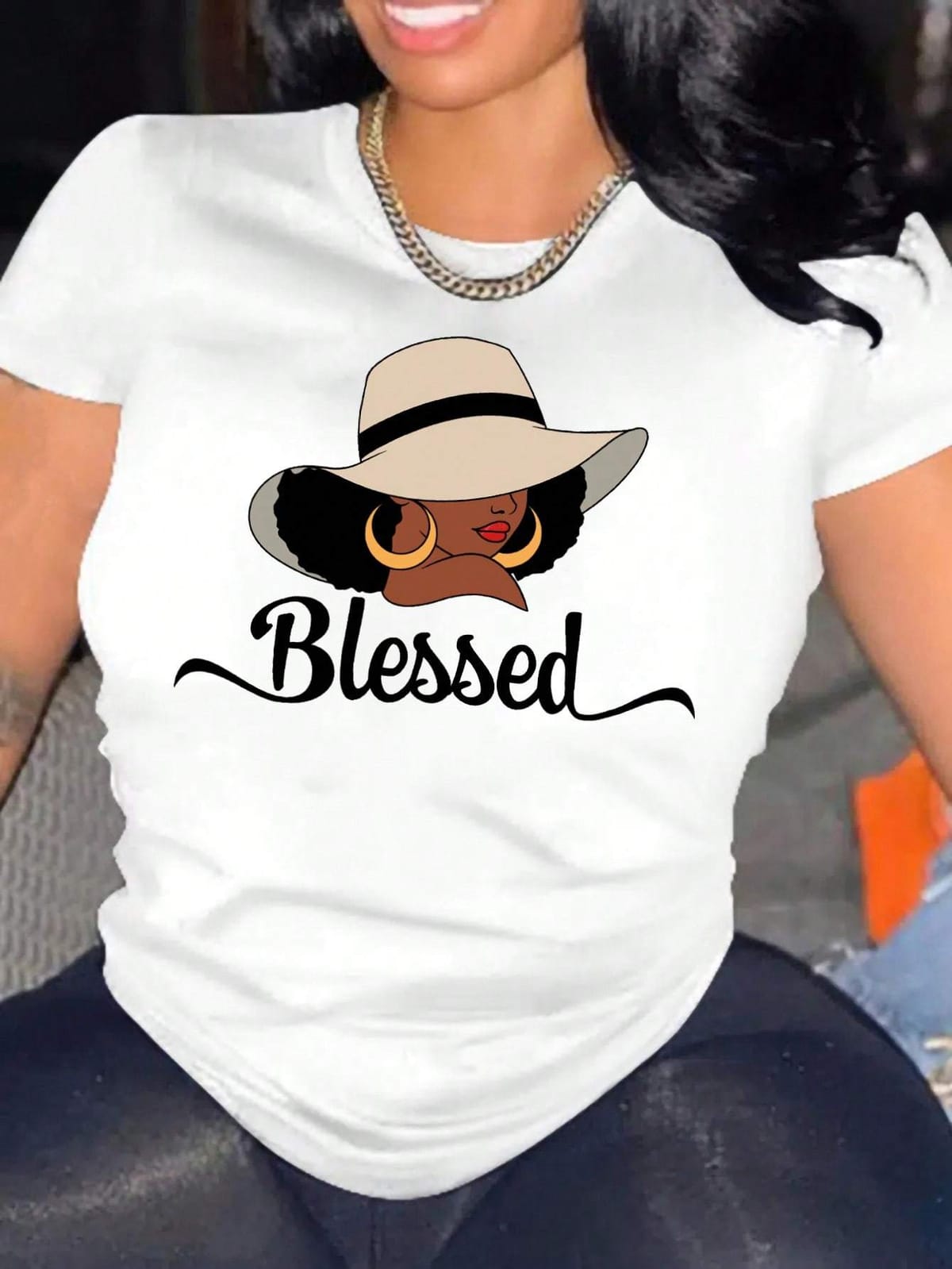 Women's Casual Short Sleeve Portrait Print T-shirt for Spring & Summer - Comfortable Crew Neck Top