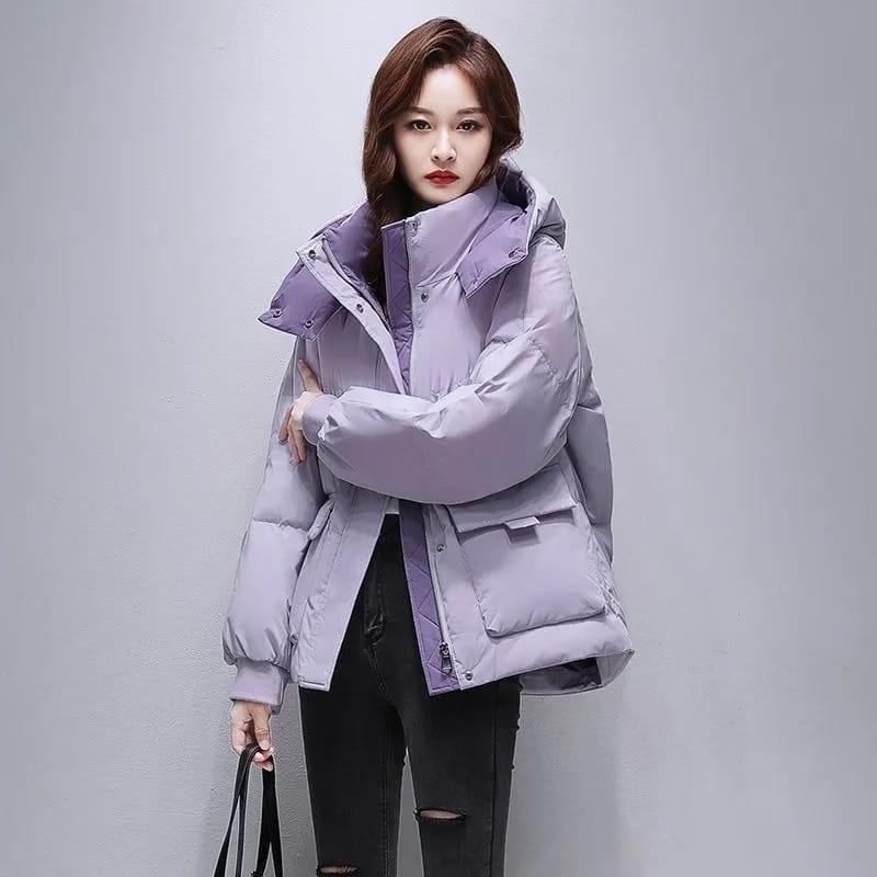 Winter Down Jacket 2024 New Short White Duck Down Coat Women's Solid Hooded Jackets Loose Warm Female Outwear Casual Clothing