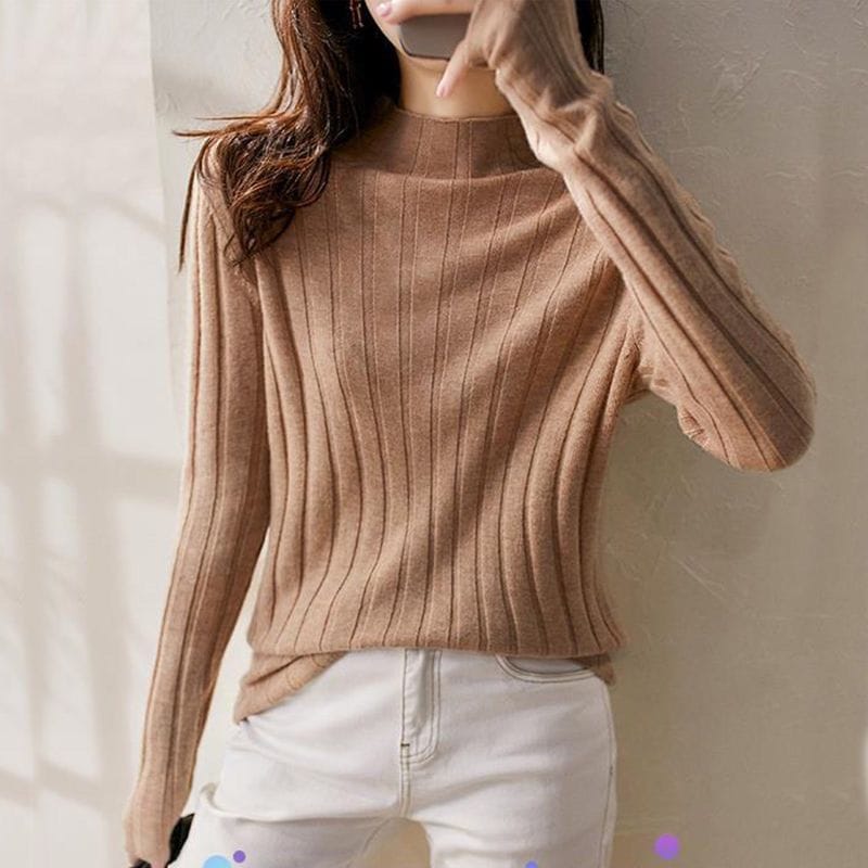 Autumn and Winter New Fashion Temperament Women's Clothing Half High Neck Long Sleeve Solid Color Versatile Commuter Pullover