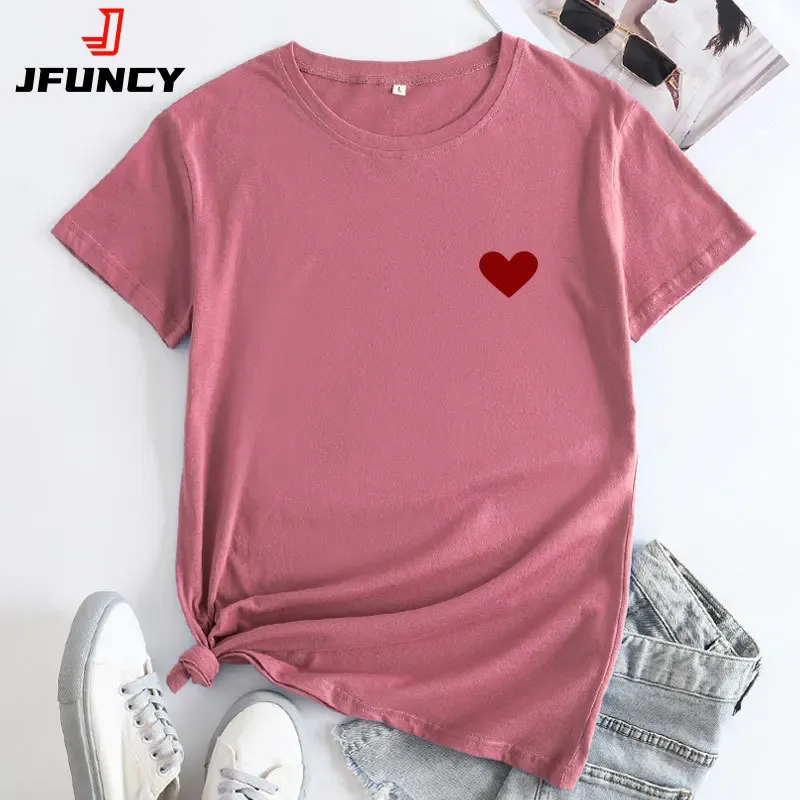 JFUNCY Fashion Women Top Short Sleeve Tee Shirt 2024 Oversized Women's T-shirt Woman Clothing Graphic  T-shirts Female Tshirt