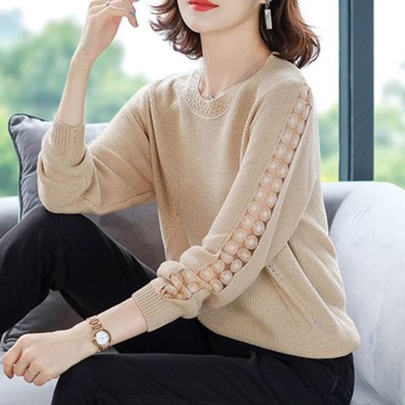 2023 Autumn and Winter New Casual Women's Clothing Hollow Out Round Neck Long Sleeve Solid Color Versatile Commuting Pullover