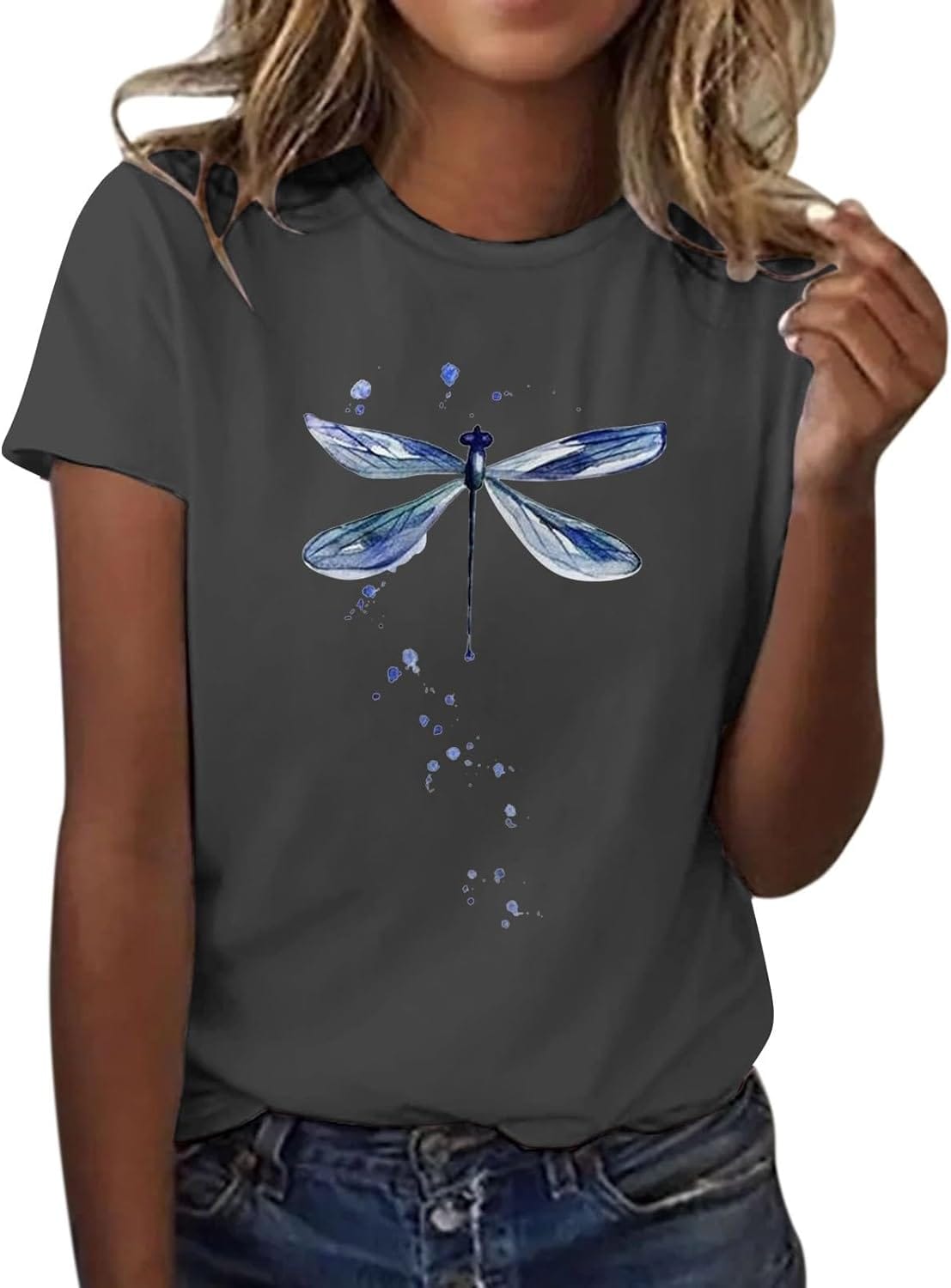 T Shirt for Women's Dragonfly Graphic Blouse Crew Neck Short Sleeves Tunic Loose Fit Casual Tee Tops