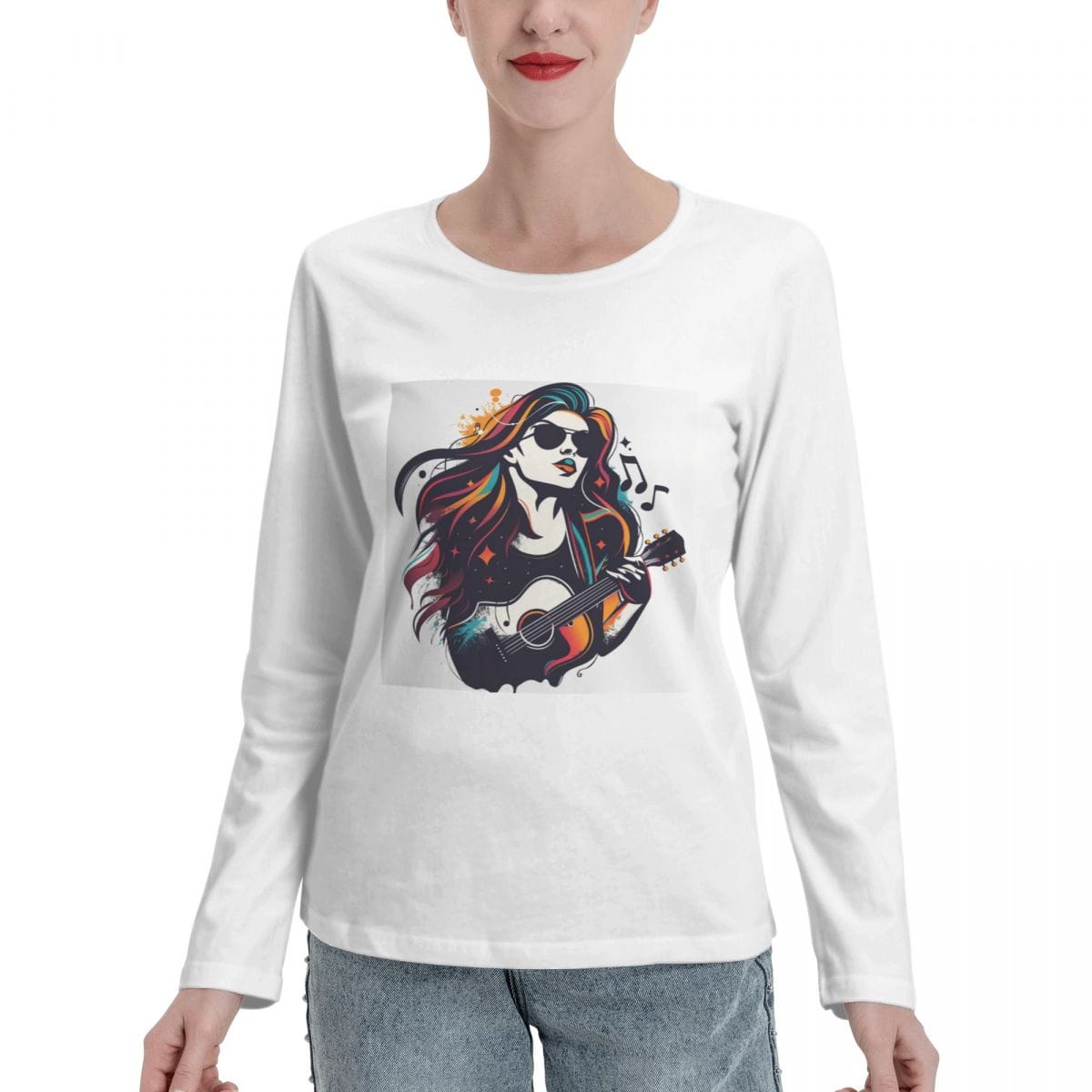 Women's Long Sleeve T-Shirts Stripe, Loose,Art,Pattern Print, Solid Color,Soft,Lightweight,Cool,Crew Neck,Trippy Design White