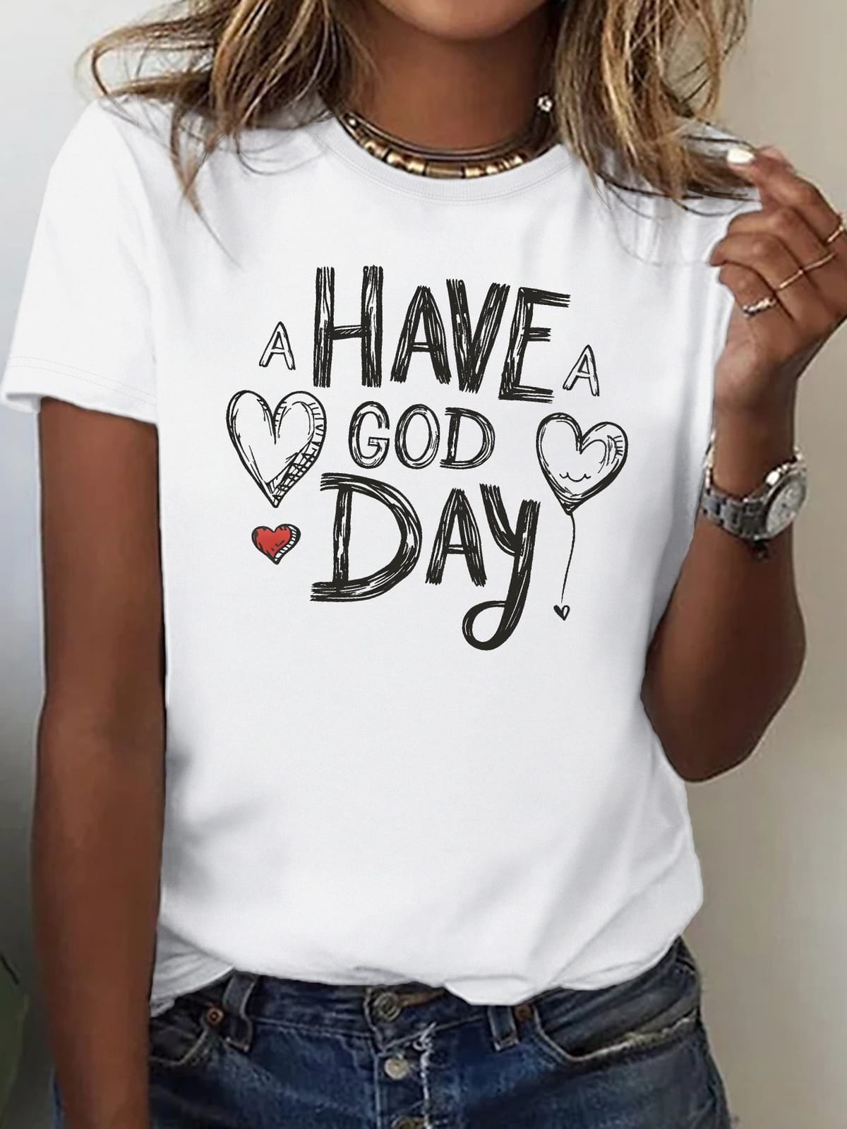 Have A Good Day Print T-shirt, Casual Crew Neck Short Sleeve Top For Spring & Summer, Women's Clothing