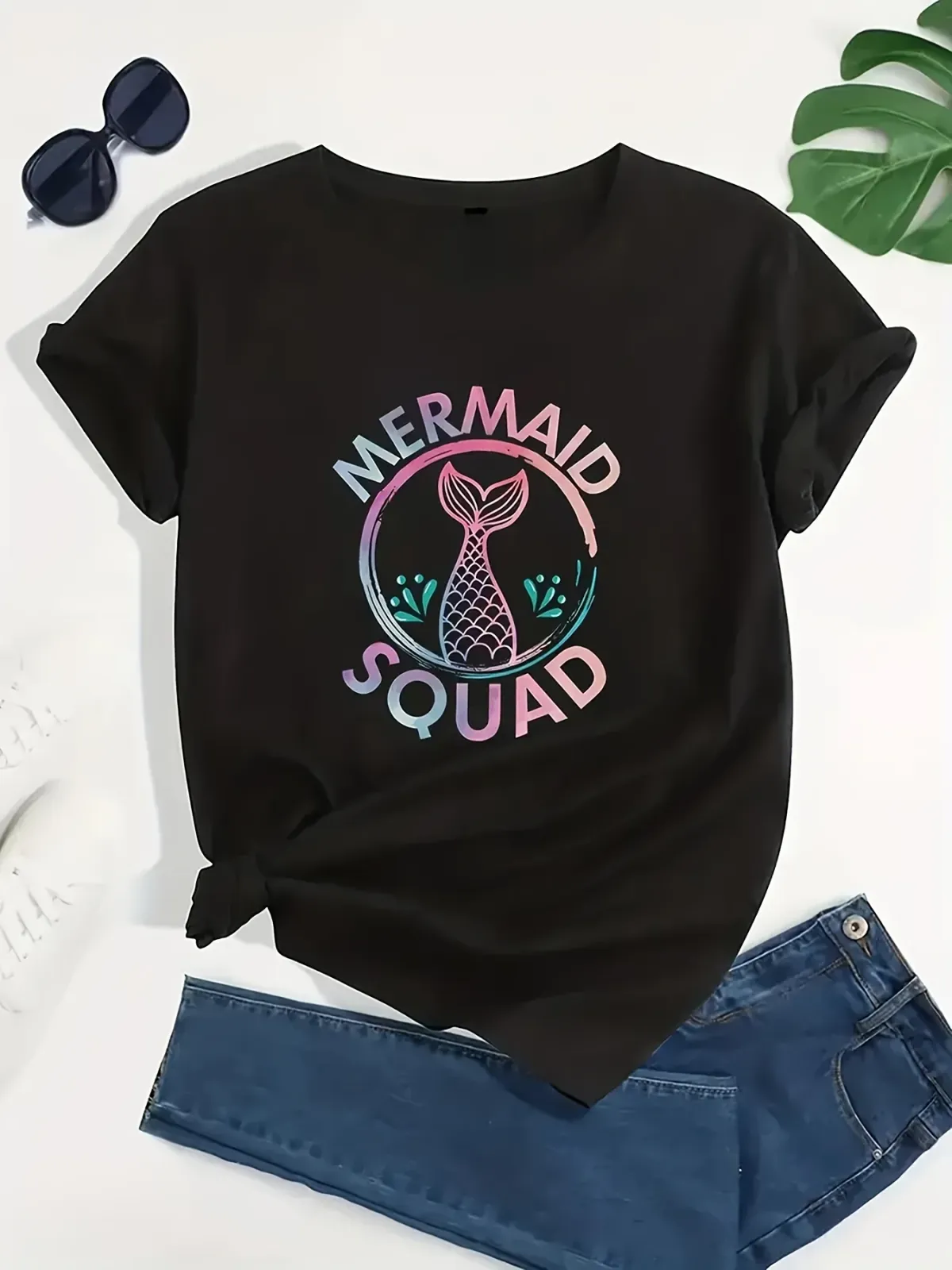 Women's  Size Clothing  Size S-4XL Graphic & Letter Print T-Shirt, Casual Short Sleeve Top For Spring & Summer,