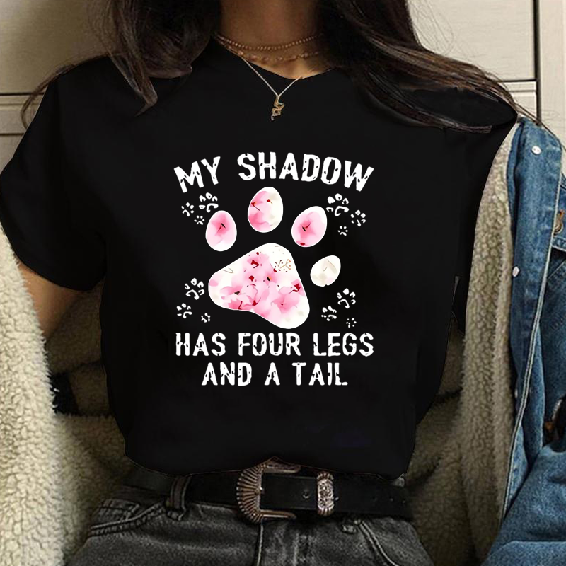 Cute Dog Paw Print T-Shirt Women's Personalized Summer Cool Dog Print Harajuku Short Sleeve Shirt