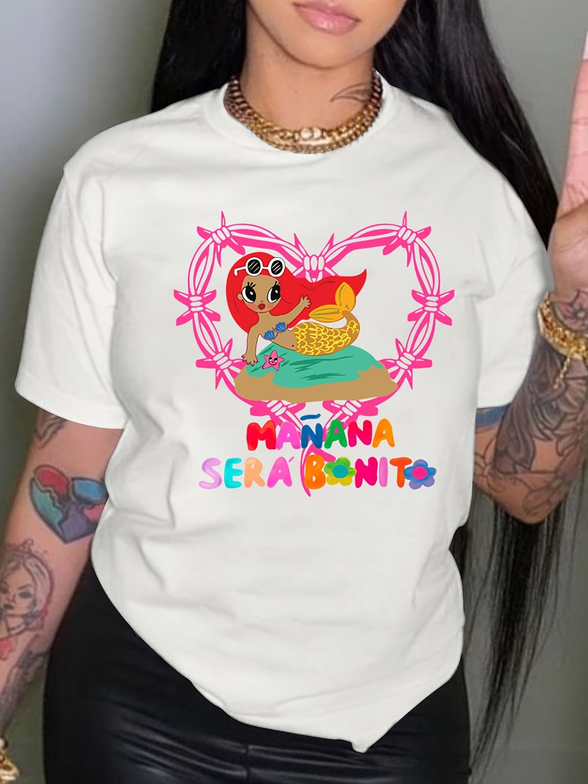 Cartoon Graphic & Letter Print Crewneck T-shirt, Casual Short Sleeve Drop Shoulder Top, Women's Clothing