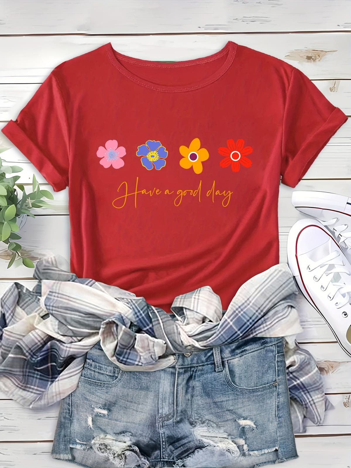 Flower Graphic Crew Neck Sports T-shirt, Casual Loose Short Sleeves Tops, Women's Activewear