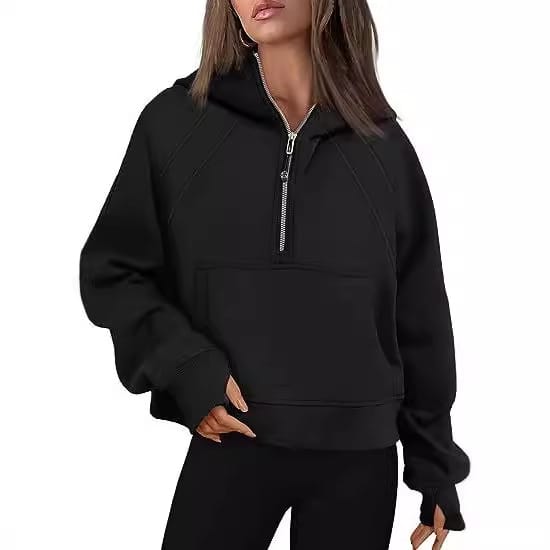 Women's Clothing Half Zip Hoodie Loose Short Fleece Sweater