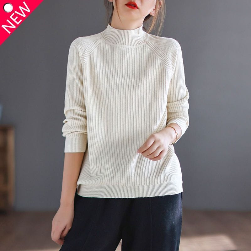 Temperament Versatile Fashion Women's Clothing 2023 Autumn and Winter Half High Neck Long Sleeve Solid Color Versatile Pullover