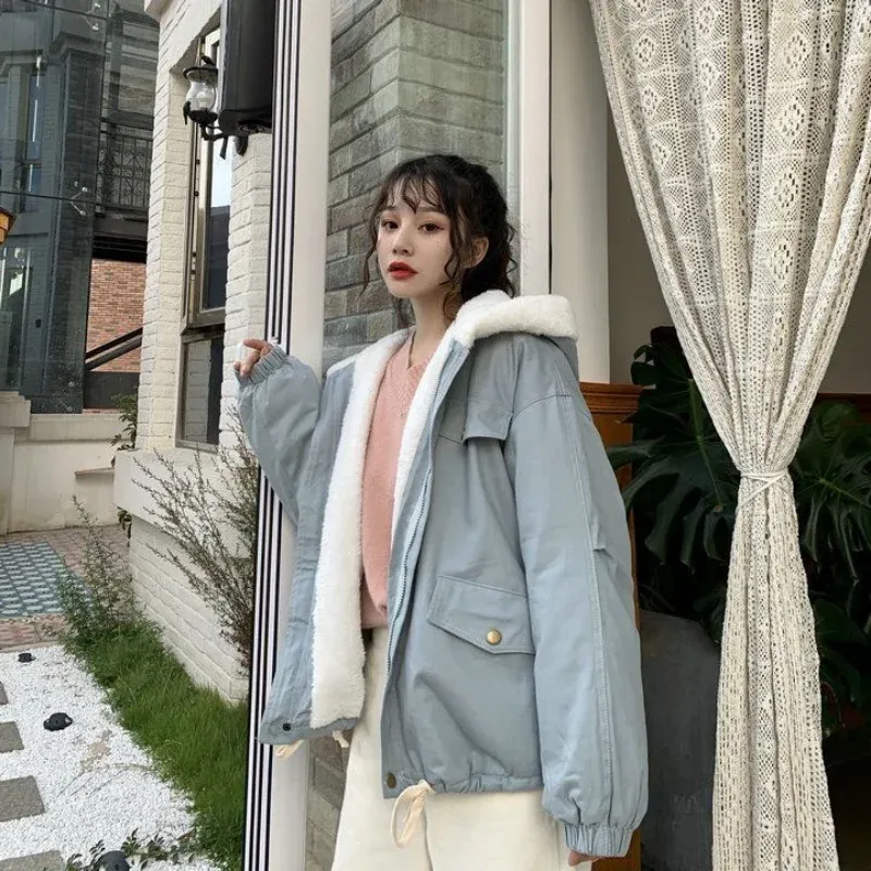 2023 women's spring jacket spring and autumn new hip-hop lamb wool checkerboard plaid jacket loose retro cotton clothing trend