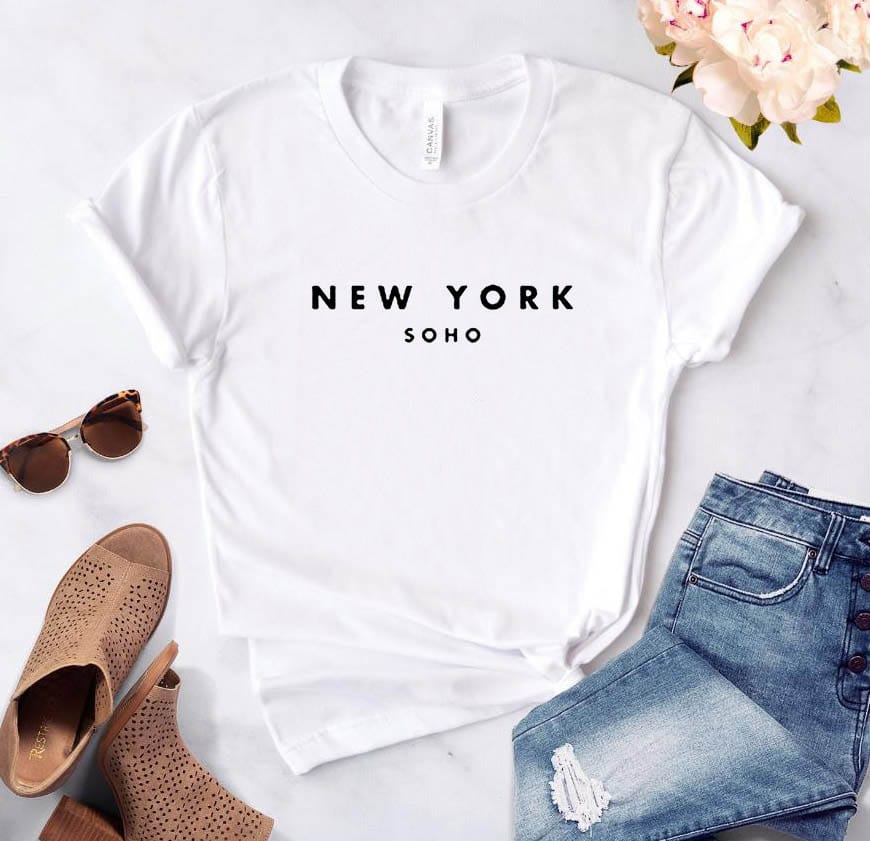 Women's T-shirt New York Soho Alphabet Funny Letters Tshirt Ladies Top Tee Fashionable Harajuku Female Short Sleeve Top T-shirts