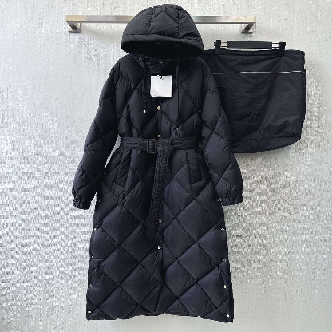Women's Clothing simple hooded long belted down coat Winter New
