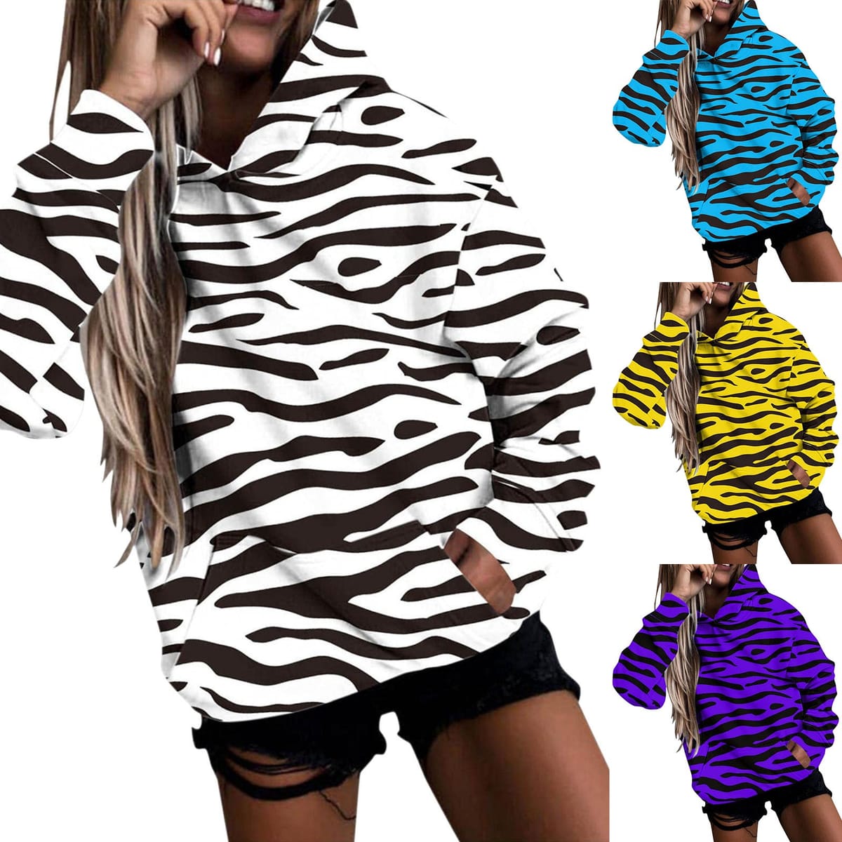 Women's Long Sleeved Striped Printed Hoodie Zipper Hoodie Women Women's Hooded Sweatshirt Pullover Sweatshirt Dress for Women