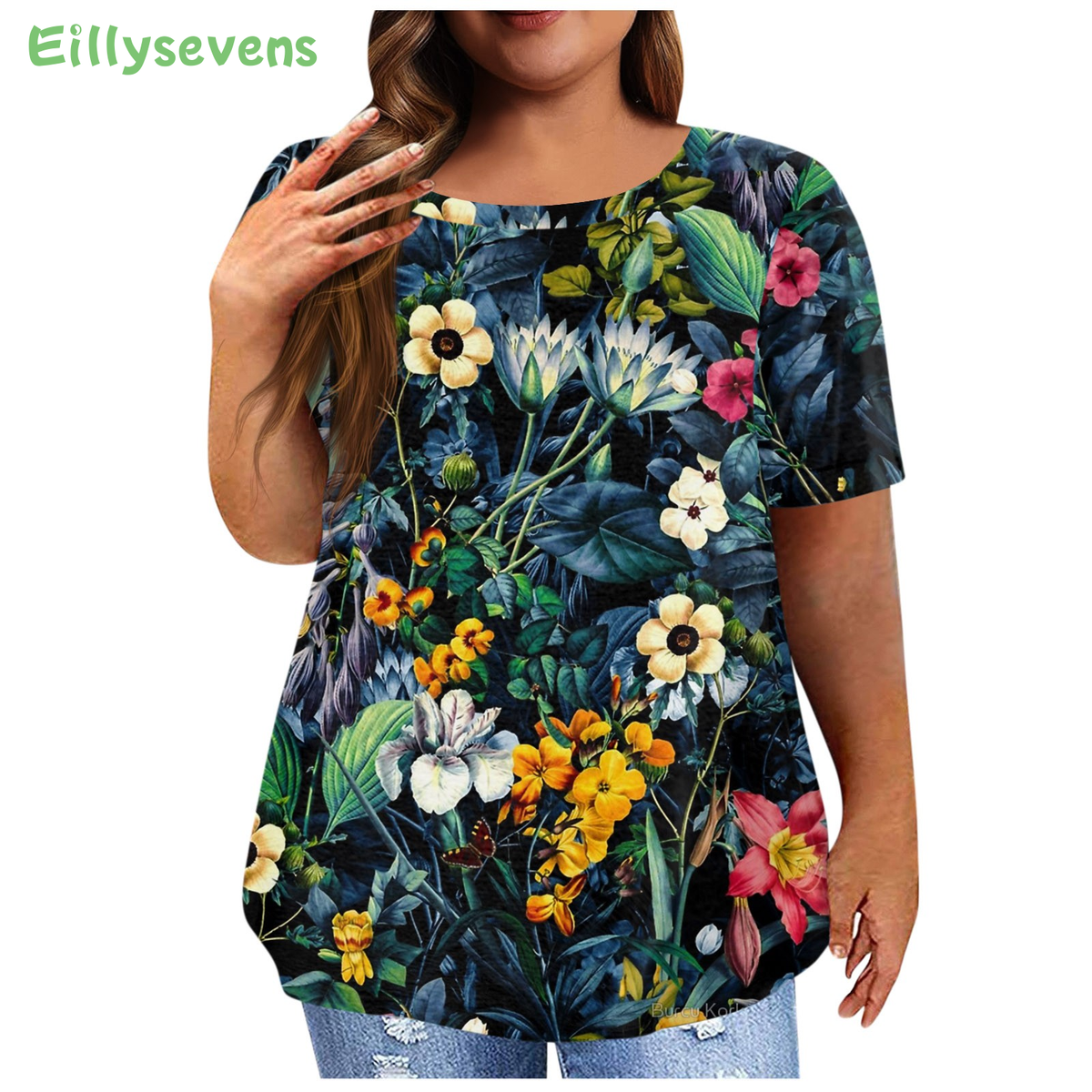 Plus Size Women'S T-Shirt Fashion Flower Short Sleeve Tee Loose Casual Female Clothing Street O Neck Summer T Shirt Ladies Tops