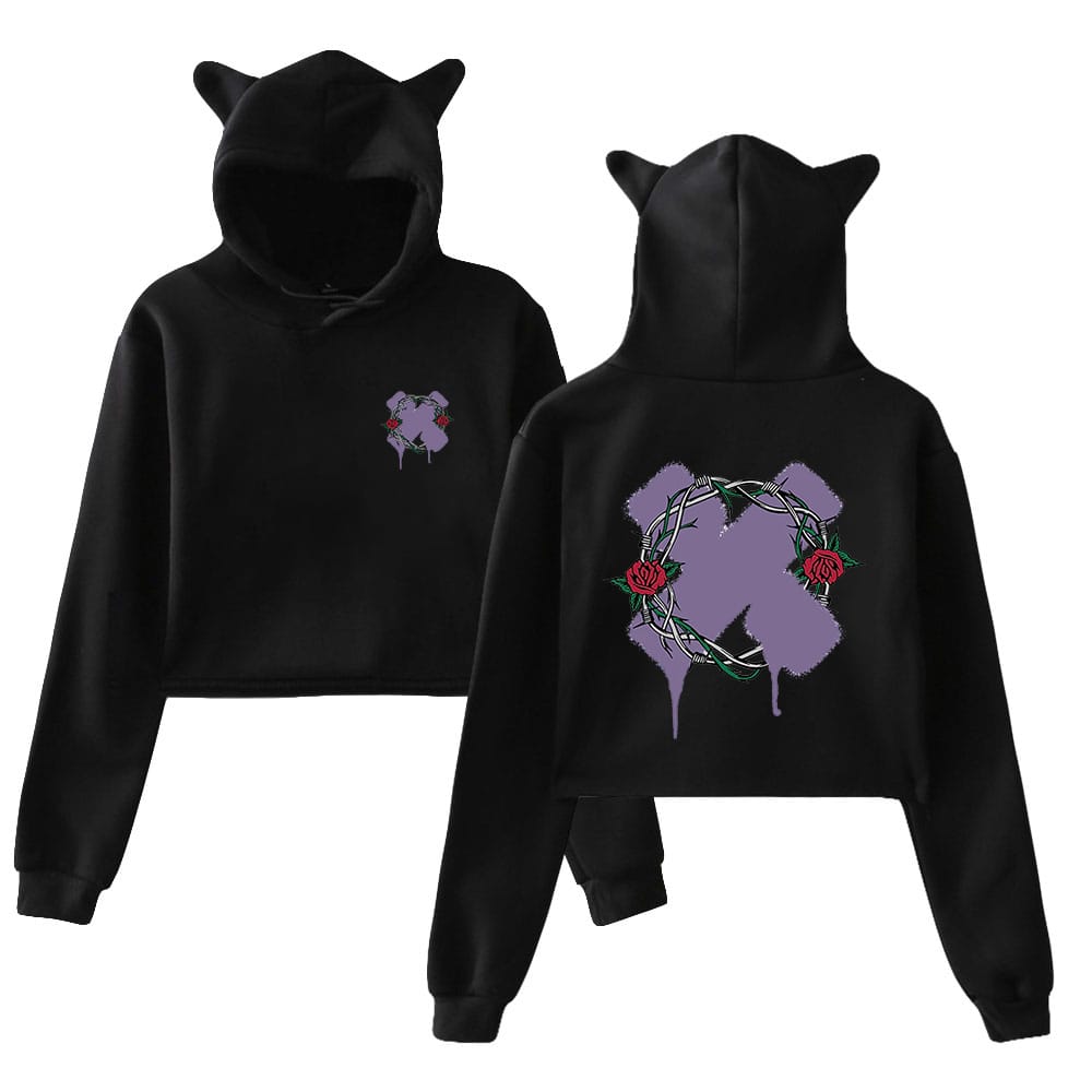 Sam and Colby XPLR Thorn Pullover Cat Ears Hoodie Long Sleeve Cropped Top Streetwear XPLR Holiday 2023 Merch Women's Clothes