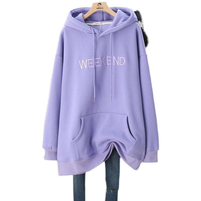 Autumn and Winter Women's Solid Color Pullover Hooded Long Sleeve Plush Loose Fit Comfortable Casual Fashion Commuter Tops