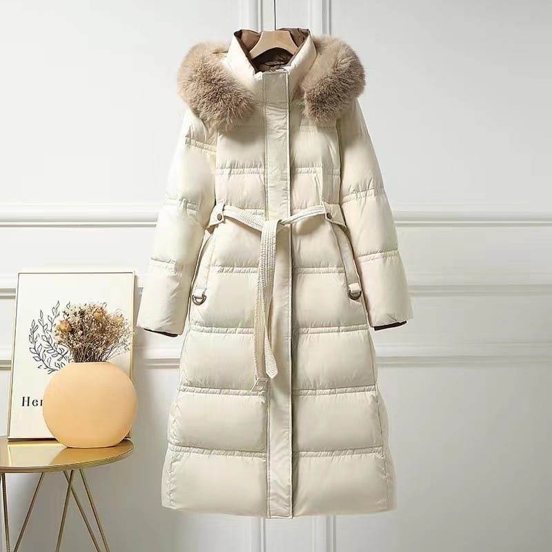 Women's Winter Down Jacket 2023 Padded White Duck Down Coat With Real Fur Collar Fashion Long Coat Warm Lightweight Clothing