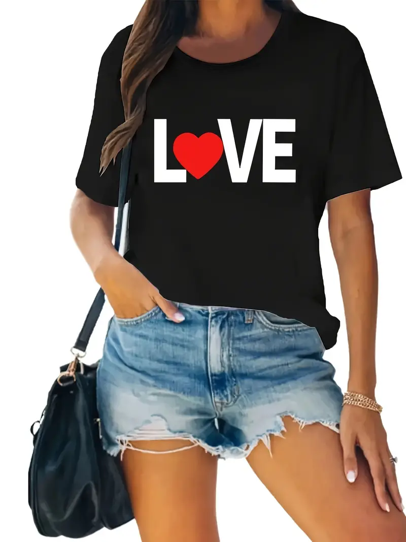 Love About Love Letter Short sleeved Casual Women's Fashion Women's Pattern T-shirt Women's Printed Summer T-shirt