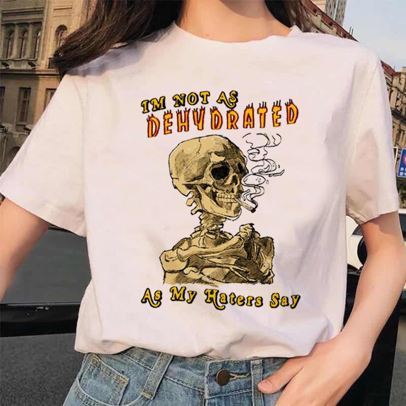 Pattern T-Shirt Women's Retro Skeleton Short Sleeved Clothing Women's Printed T-Shirt Summer 90s Fashion Style Women's T-Shirt.