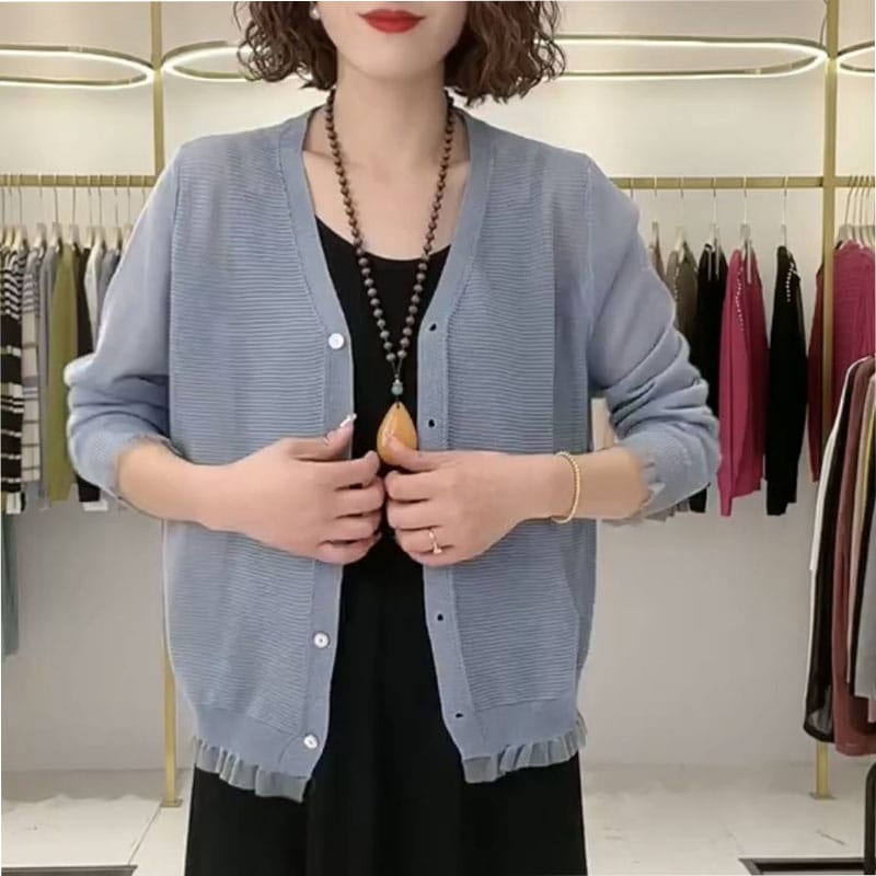 2023 New Spring Elegant and Fashionable Solid V-neck Small Batch Shoulder Overlay Temperament Commuter Loose Women's Casual Top