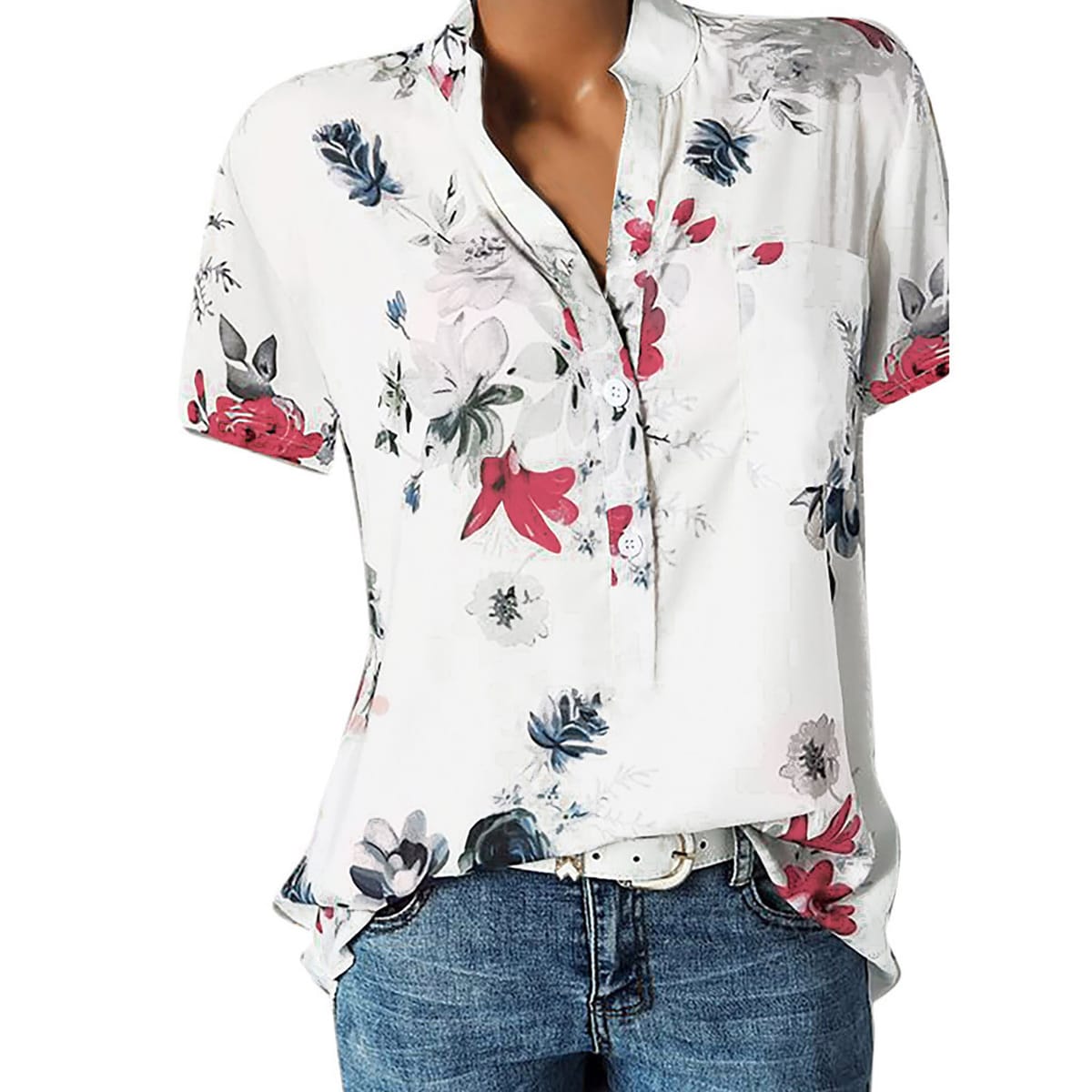 Temperament New Women's Shirt Printing Large Size Casual Shirt Loose V-Neck Short-Sleeved Shirt Blouse Elegant Women T-Shirt