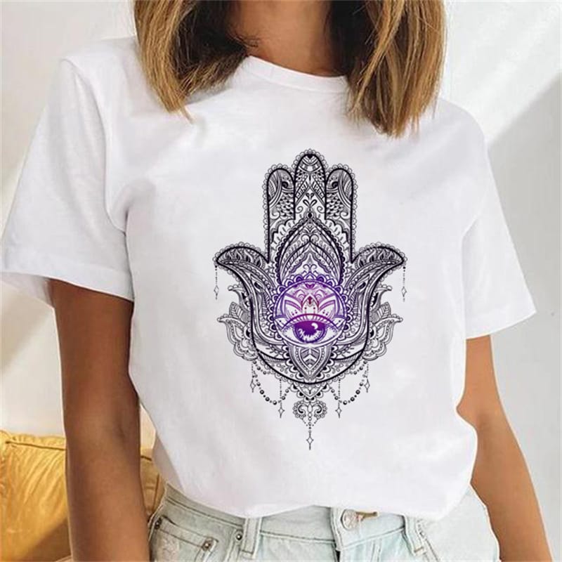 Personalized hand-painted multi-color Ornate amulet printed T-shirt casual women fashion women's design T-shirt women's summer T