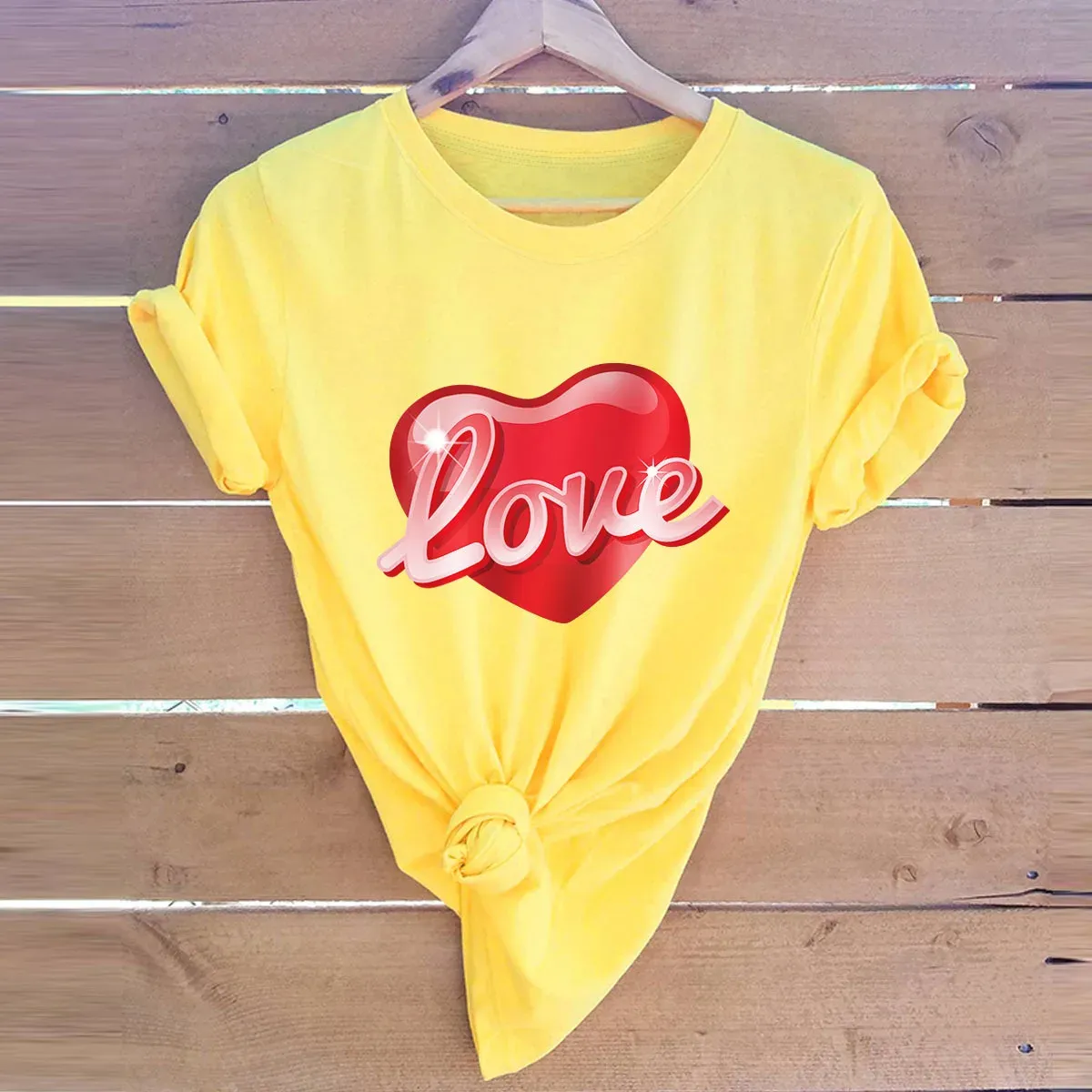 Hot European and American Women's Blouse Valentine's Day Love Short-sleeved T-shirt Woman Tops Oversized T Shirt  Y2k Tops  Tee
