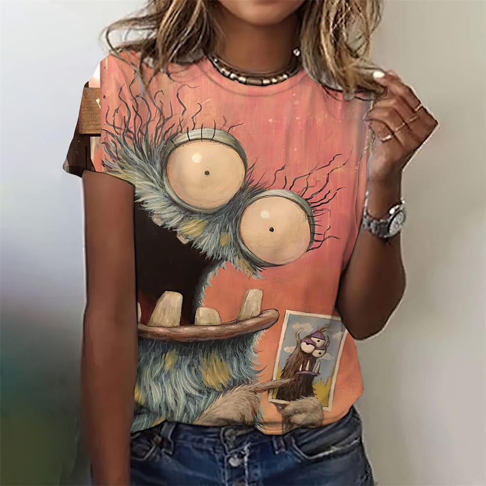 Women's T-Shirt Funny Animal 3d Print T-Shirt Characters Cute Animal Harajuku Casual Short Sleeved Top Oversized Female Clothing