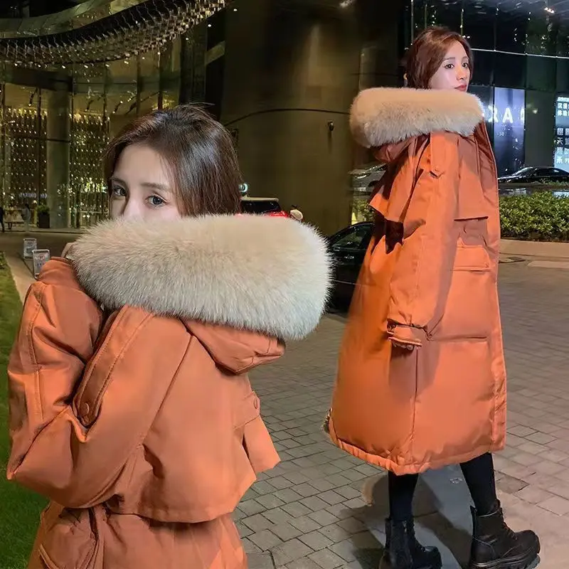 Women's Winter Snowwear Long Jacket, Korean Style Hooded Clothing, Fur Lining, Warm Parka Coat, New, JU1482